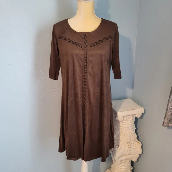 brown trapeze dress Karyssa Velvet Double Layer Trapeze Dress